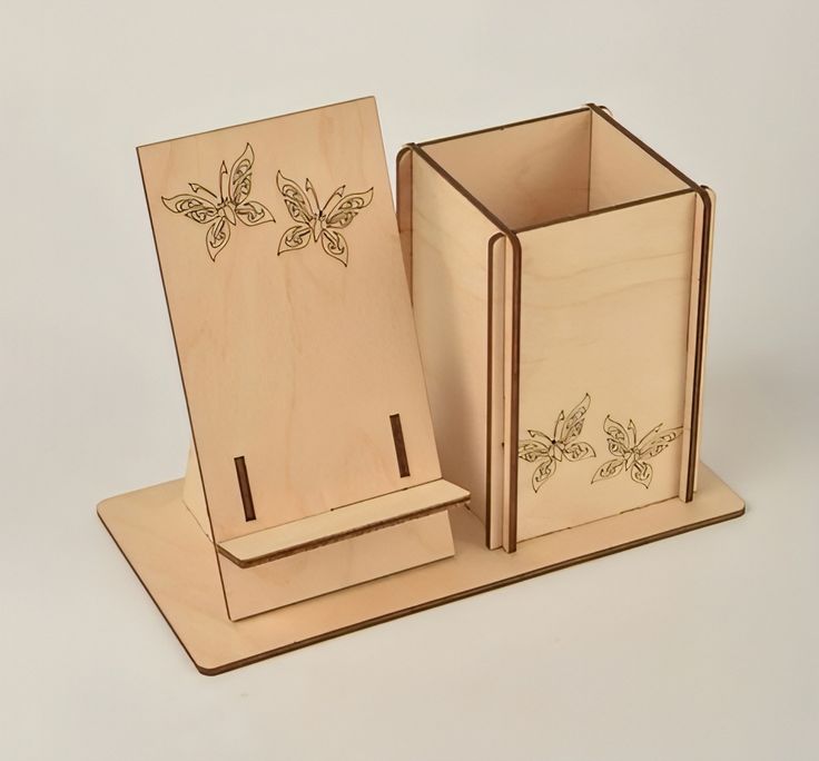 Custom Wooden Desk Organizer – Mobile & Pen Stand (Corporate Branding)