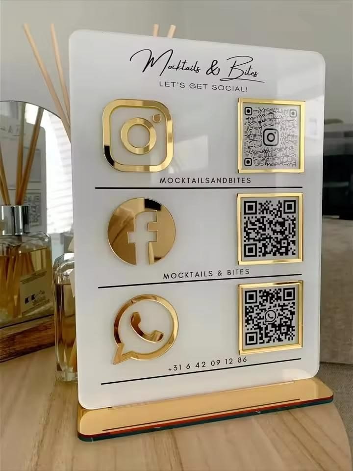 Custom Acrylic Multi-QR Social Media Business Sign