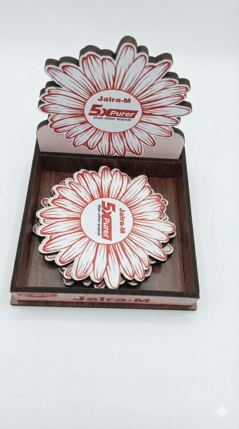 Custom Die-Cut MDF Tea Coaster Set with Branded Holder